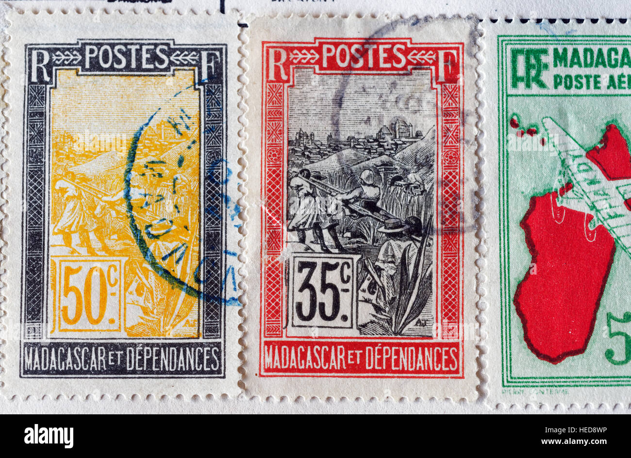 Coloniale Francese Africa francobolli dal Madagascar Foto Stock