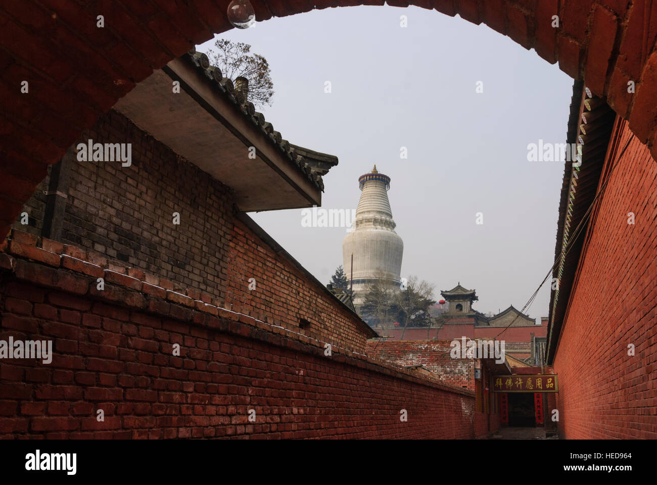Taihuai: Wutai Shan, uno dei quattro monti sacri del Buddismo in Cina; Tayuan tempio; bianco stupa, Shanxi, Cina Foto Stock