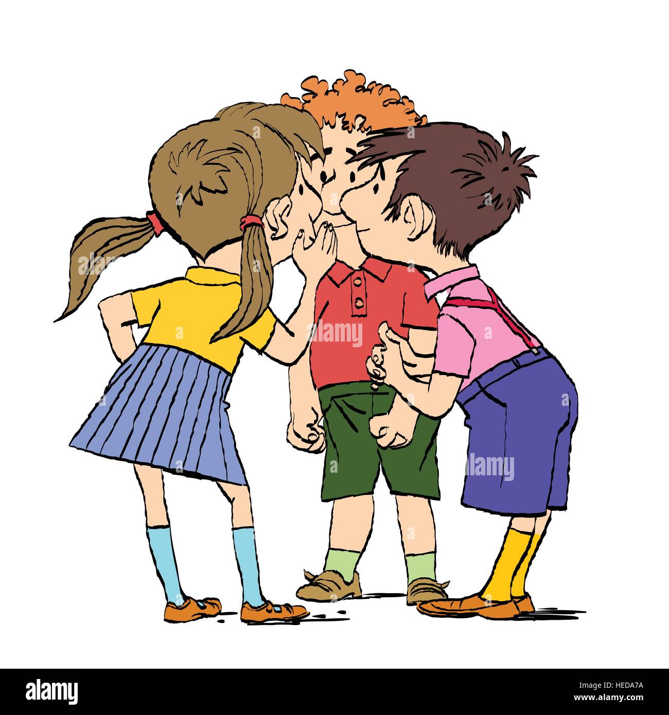 Mistero, un gruppo di bambini whispering Illustrazione Vettoriale
