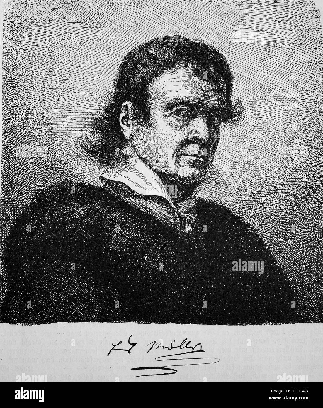 Friedrich Mueller, 1749-1825, poeta tedesco, drammaturgo e pittore dal Palatinato elettorale, noto anche come Maler Mueller o pittore Mueller, da una xilografia di 1880, digitale migliorata Foto Stock
