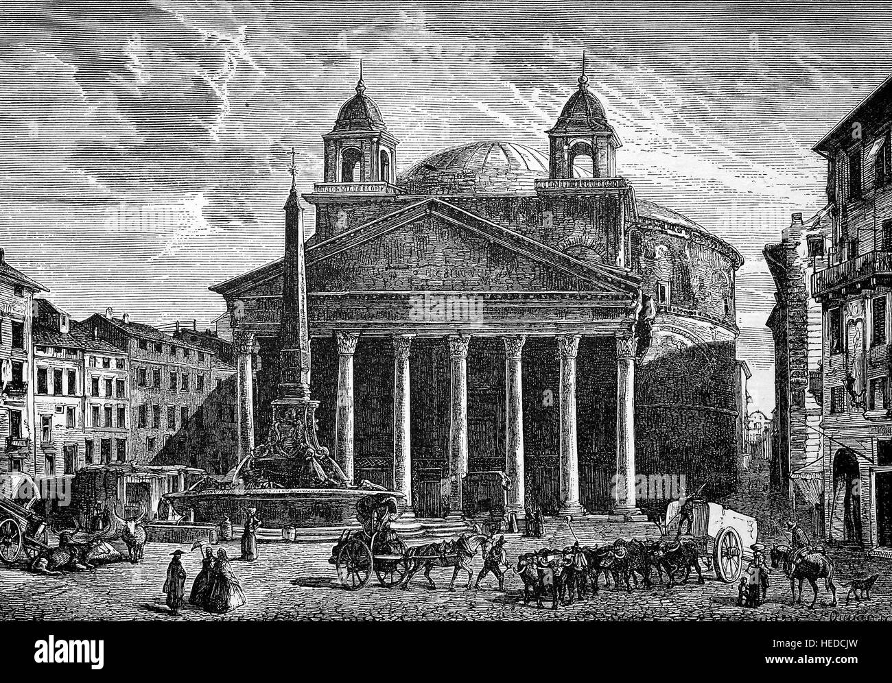 Il Pantheon è un ex tempio romano, ora una chiesa a Roma, in Italia, Das Pantheon des Agrippa, da una xilografia di 1880, digitale migliorata Foto Stock