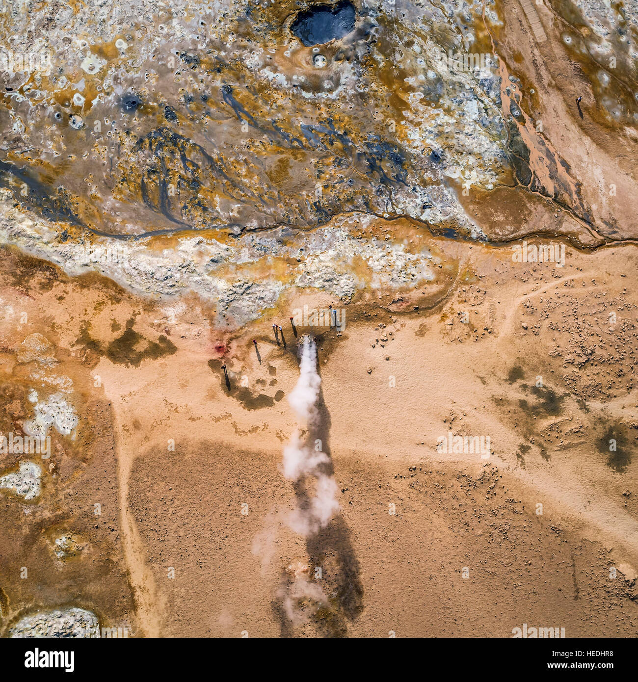 Namaskard area geotermica nel nord dell'Islanda. Drone fotografia Foto Stock