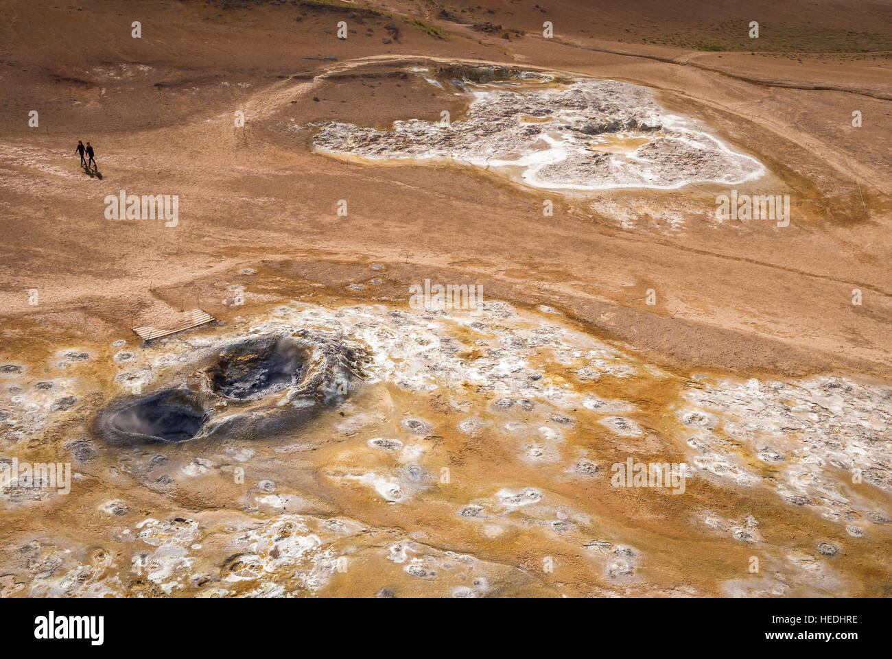 Namaskard area geotermica nel nord dell'Islanda. Drone fotografia Foto Stock