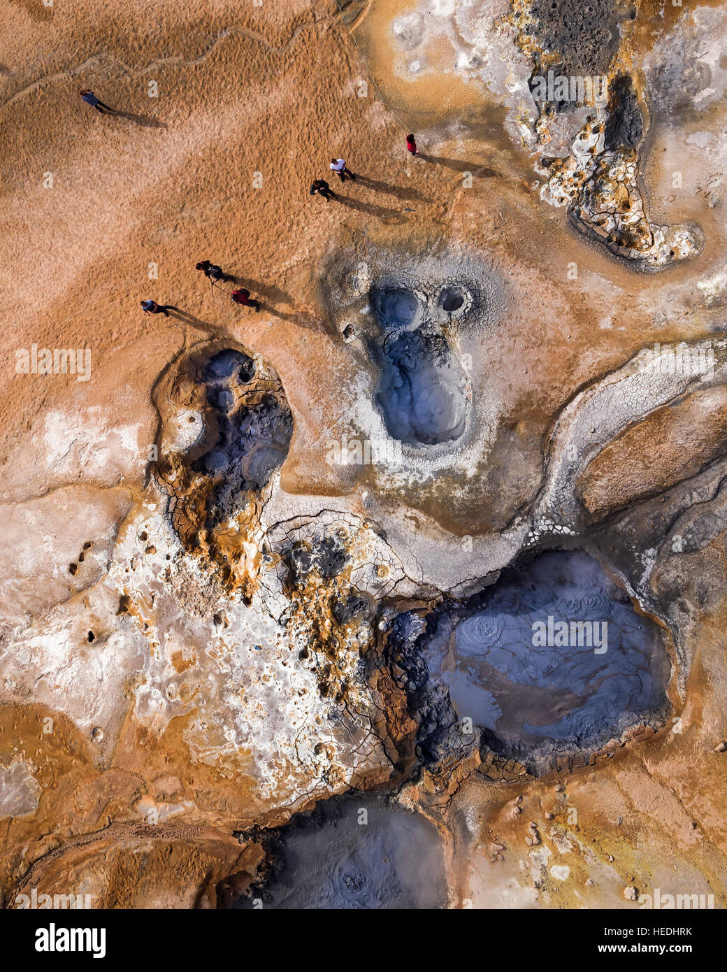 Namaskard area geotermica nel nord dell'Islanda. Drone fotografia Foto Stock