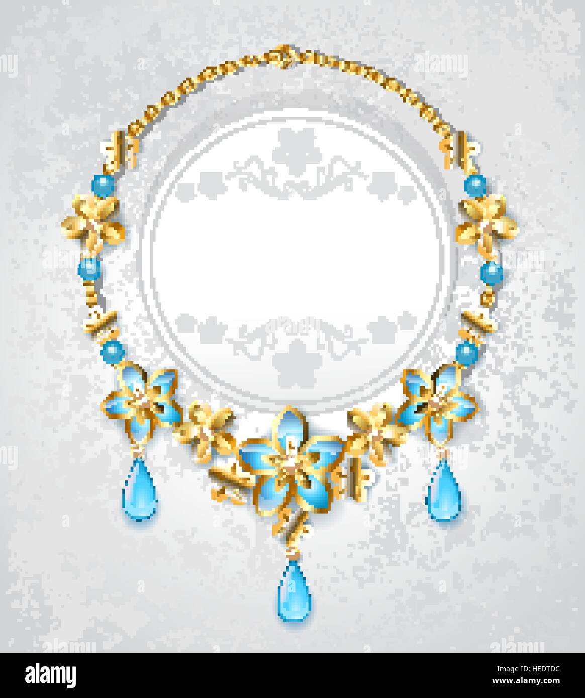 Collana di blu e oro fiori su uno sfondo luminoso. Illustrazione Vettoriale