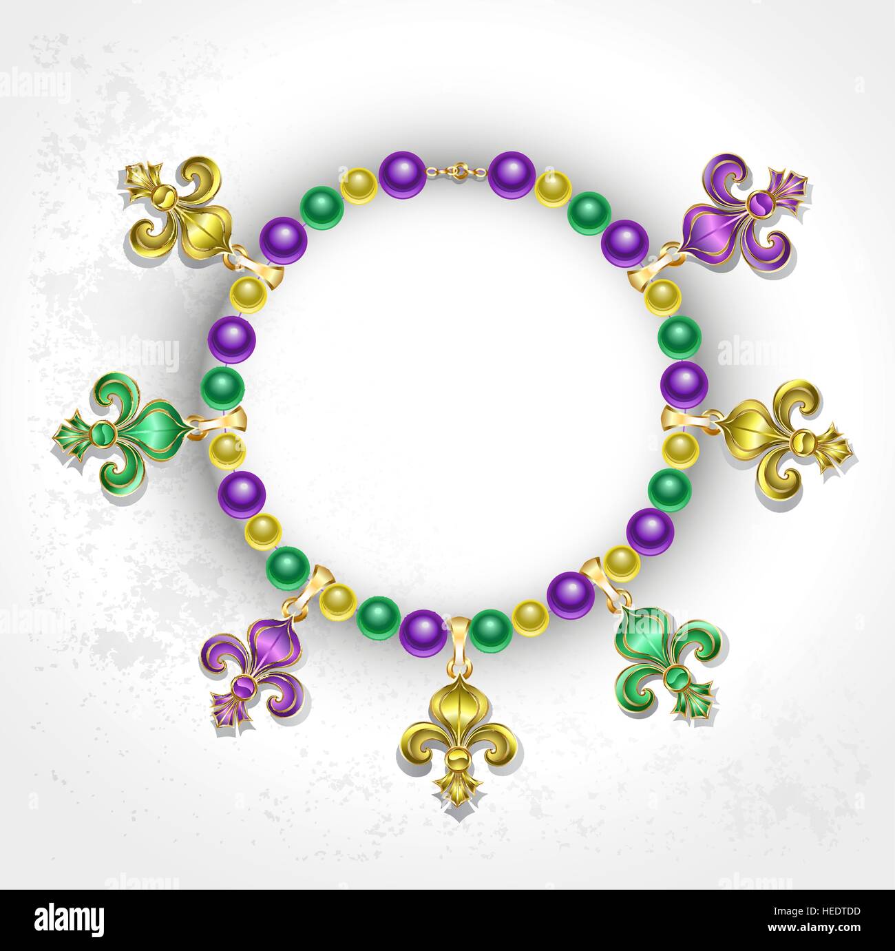 Collana di viola, verde, giallo perle, decorata con Fleur de Lis Illustrazione Vettoriale