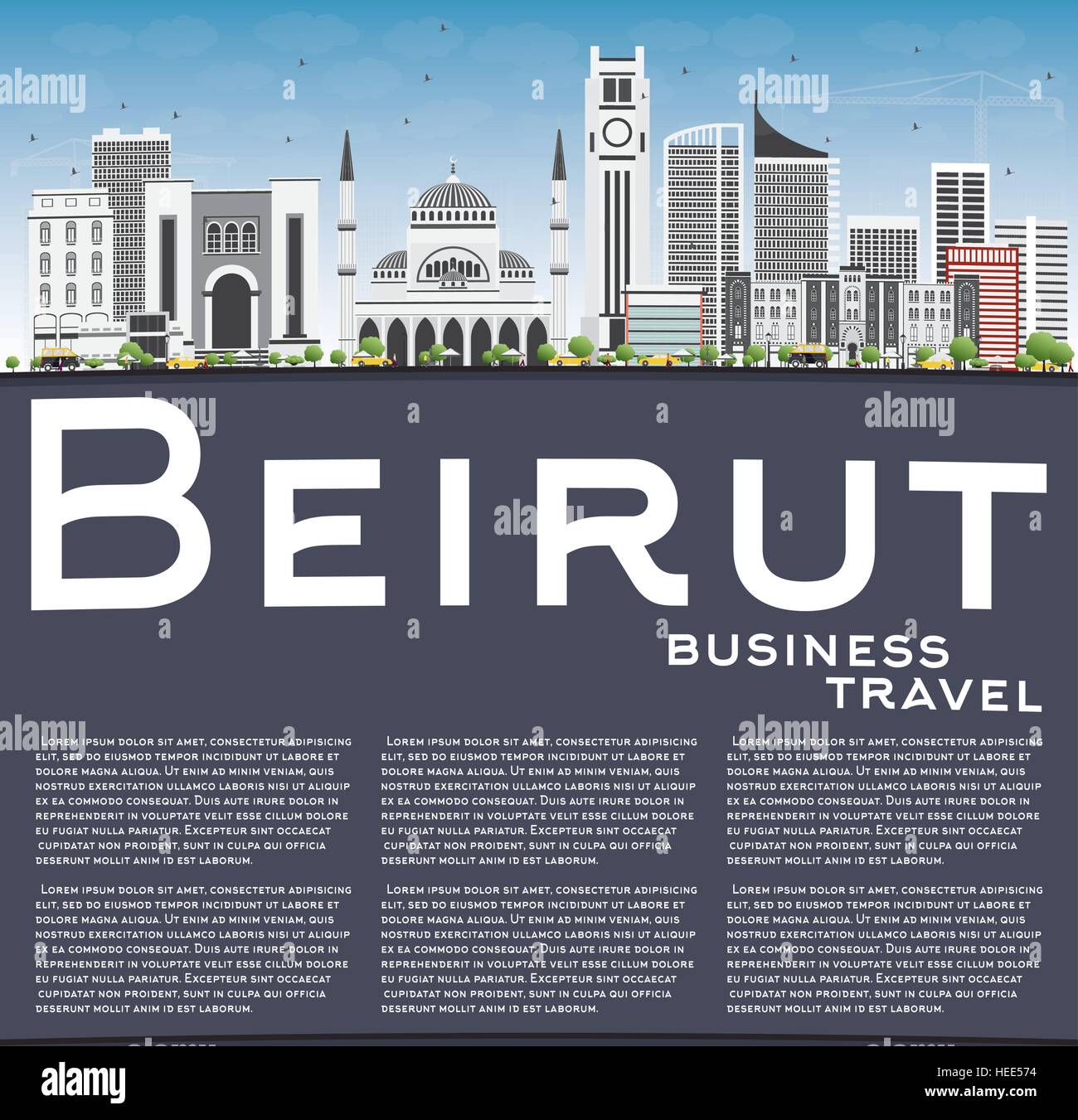 Lo Skyline di Beirut con edifici grigi, Blu Cielo e spazio di copia. Illustrazione Vettoriale. Viaggi di affari e di turismo con il concetto di architettura moderna. Illustrazione Vettoriale