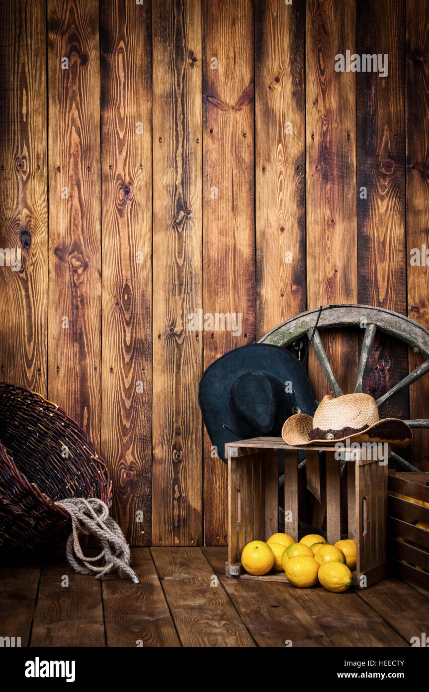 Ancora in stile cowboy su tavole di legno. Foto Stock