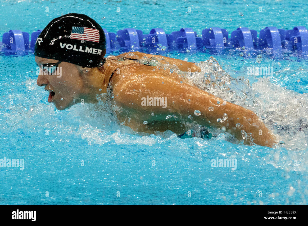 Rio de Janeiro, Brasile. Il 7 agosto 2016. Dana Vollmer (USA) con la medaglia di bronzo vincitore in donne 100m Butterfly finale al 2016 Olimpiadi estive. © Foto Stock