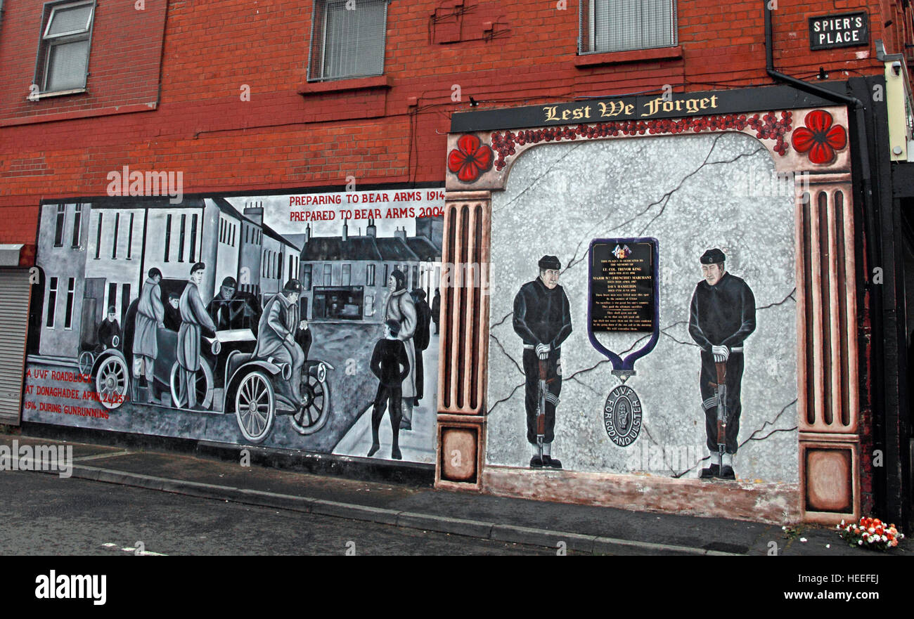 Belfast unionisti lealisti, murales,un intralcio UVF a Donaghadee 24 aprile 1914 gunrunning Foto Stock