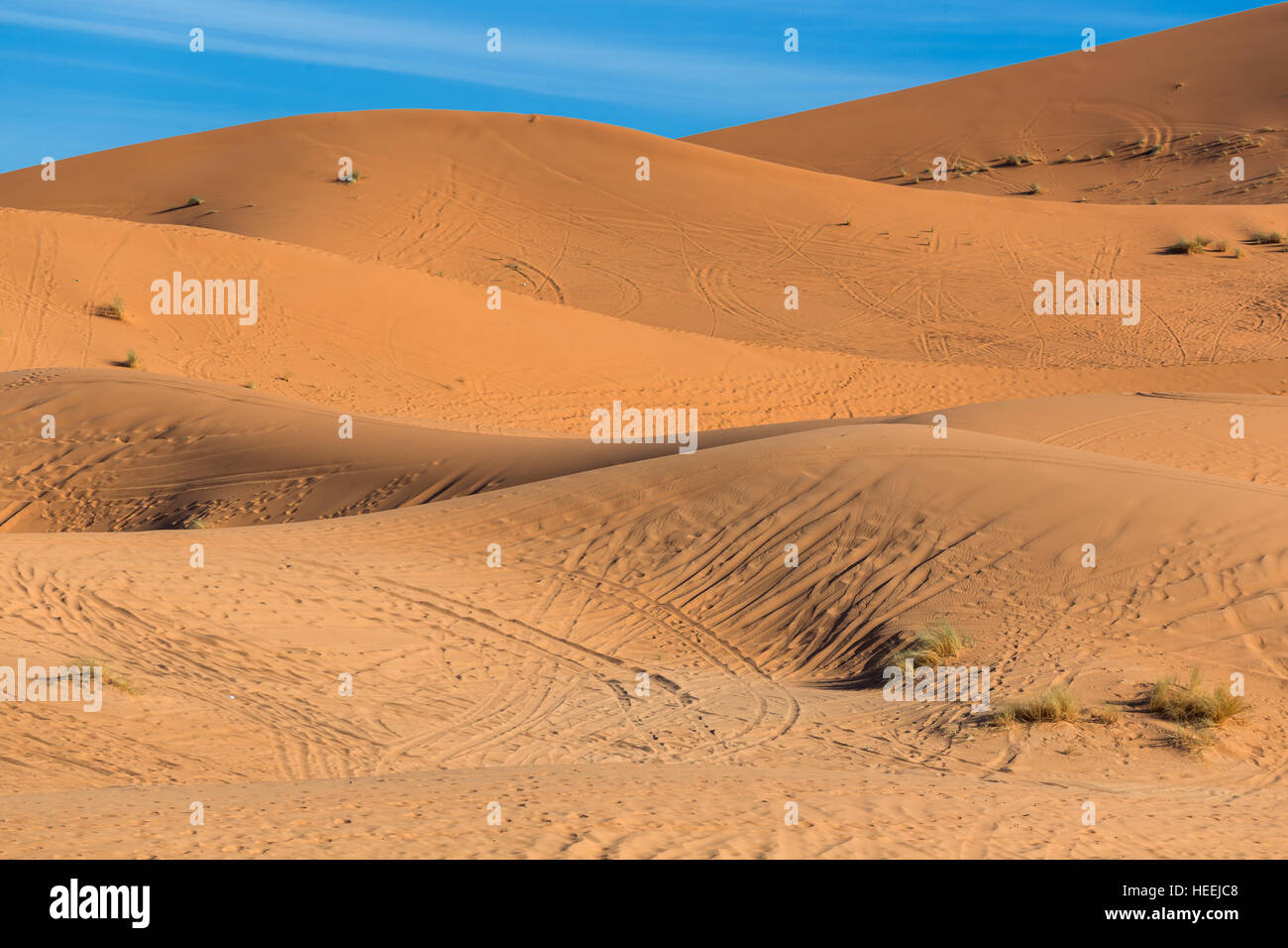Le dune di sabbia, Erg Chebbi, il deserto del Sahara, Merzouga, Marocco Foto Stock