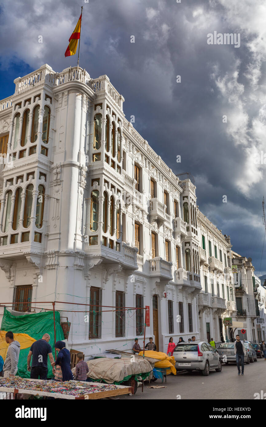 L'architettura coloniale spagnola, Tetouan, Marocco Foto Stock