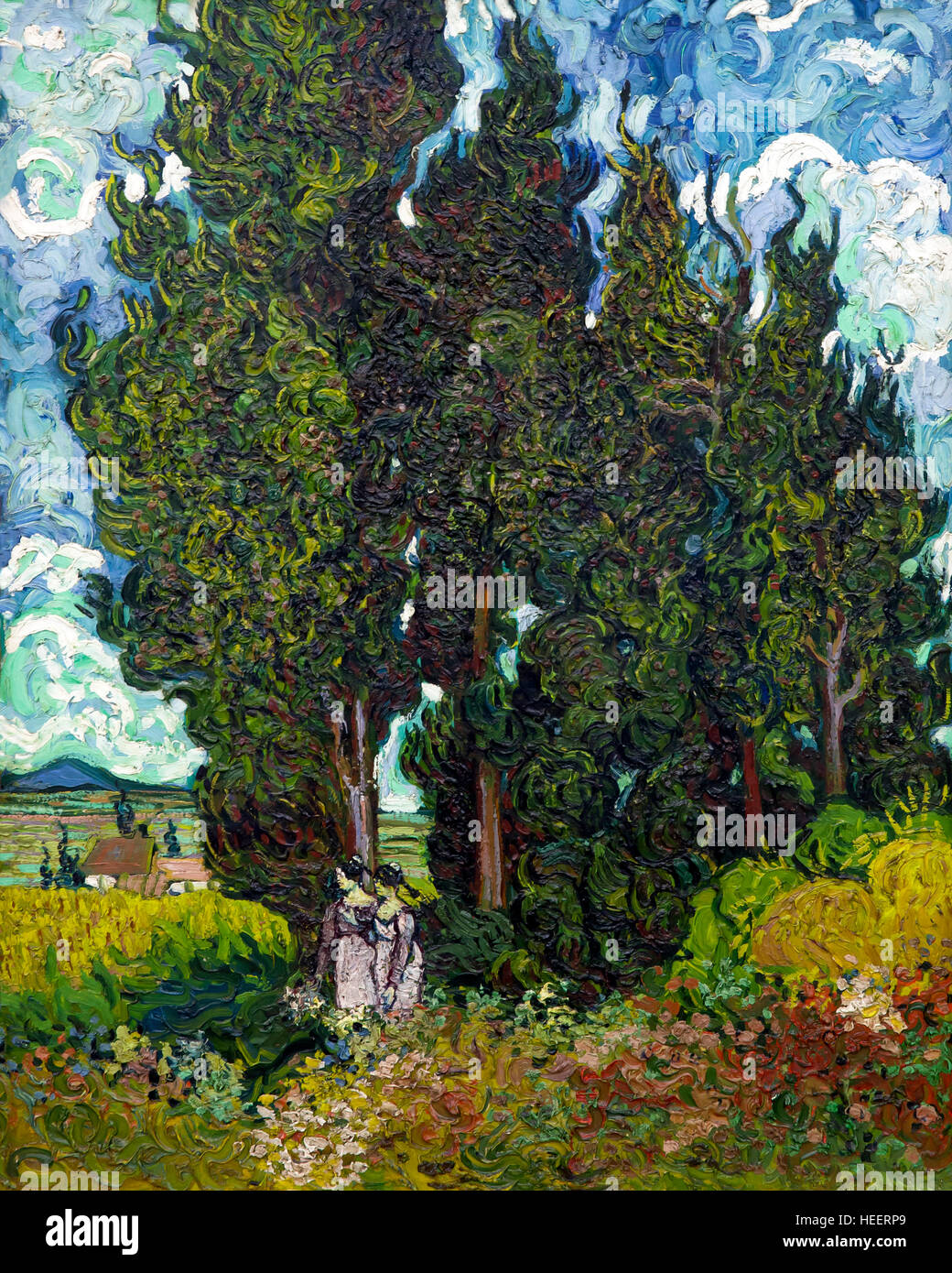 Cipressi con due figure di Vincent van Gogh, 1889-1890, Kroller-Muller Museum, Hoge Veluwe National Park, Otterlo, Paesi Bassi, Europa Foto Stock