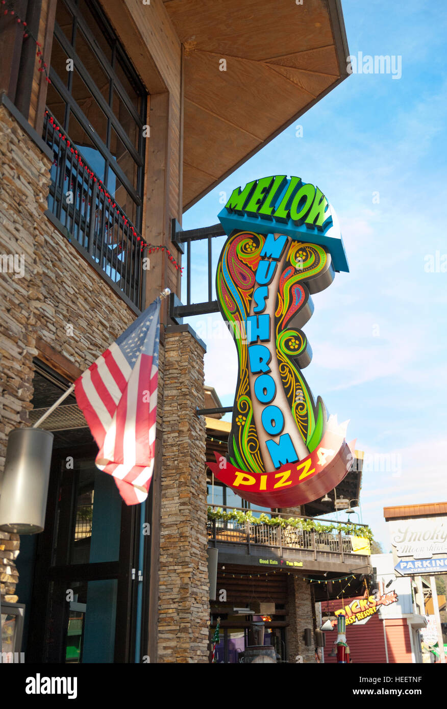 Mellow Mushroom Pizza Shop in Gatlinburg Tennessee Foto Stock