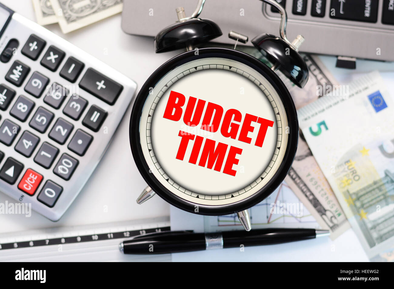 Esercizio di bilancio di previsione o con il vecchio concetto di orologio Foto Stock