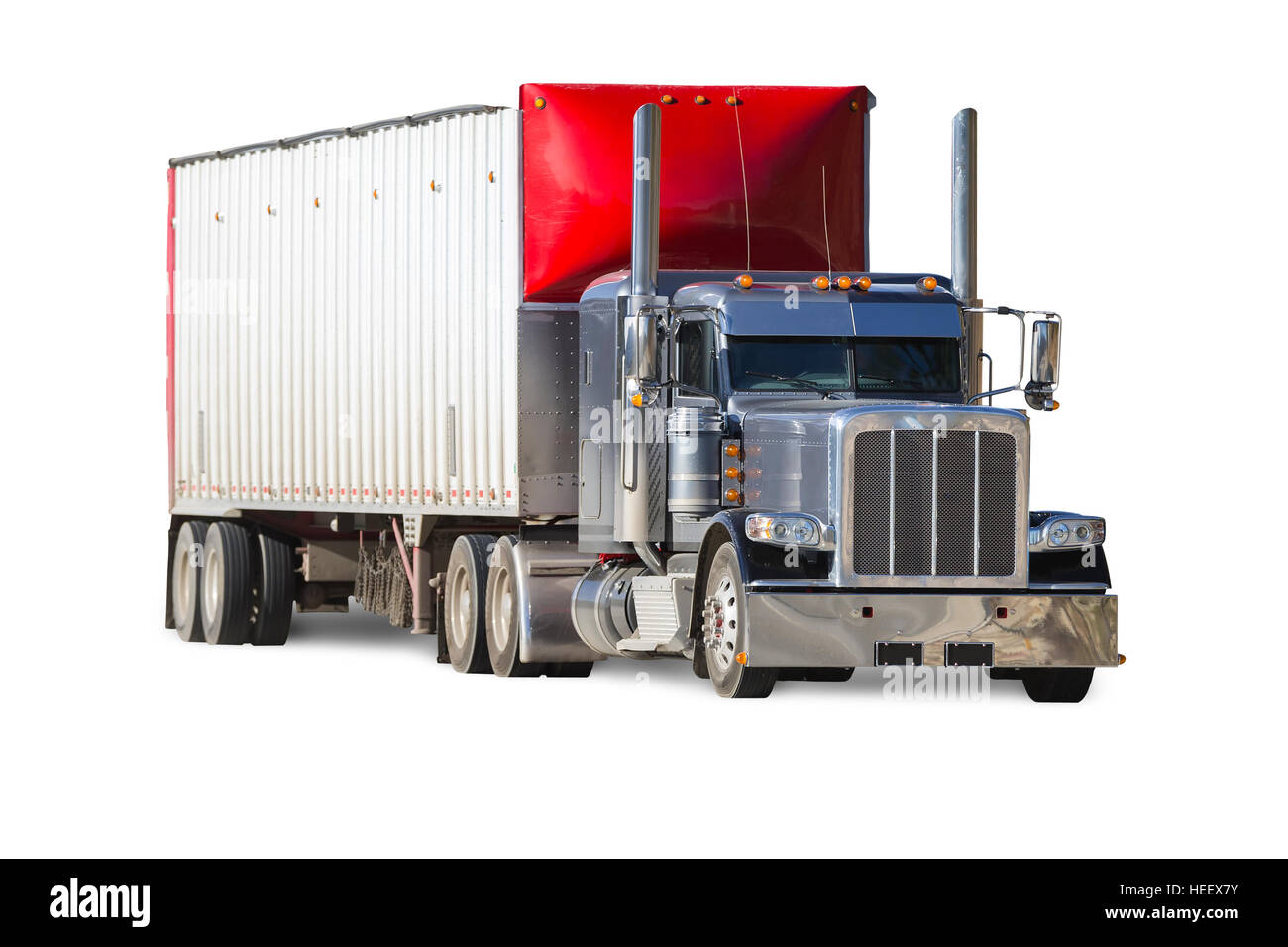 Isolato Semi Big Rig trattore camion con rimorchio su sfondo bianco Foto Stock