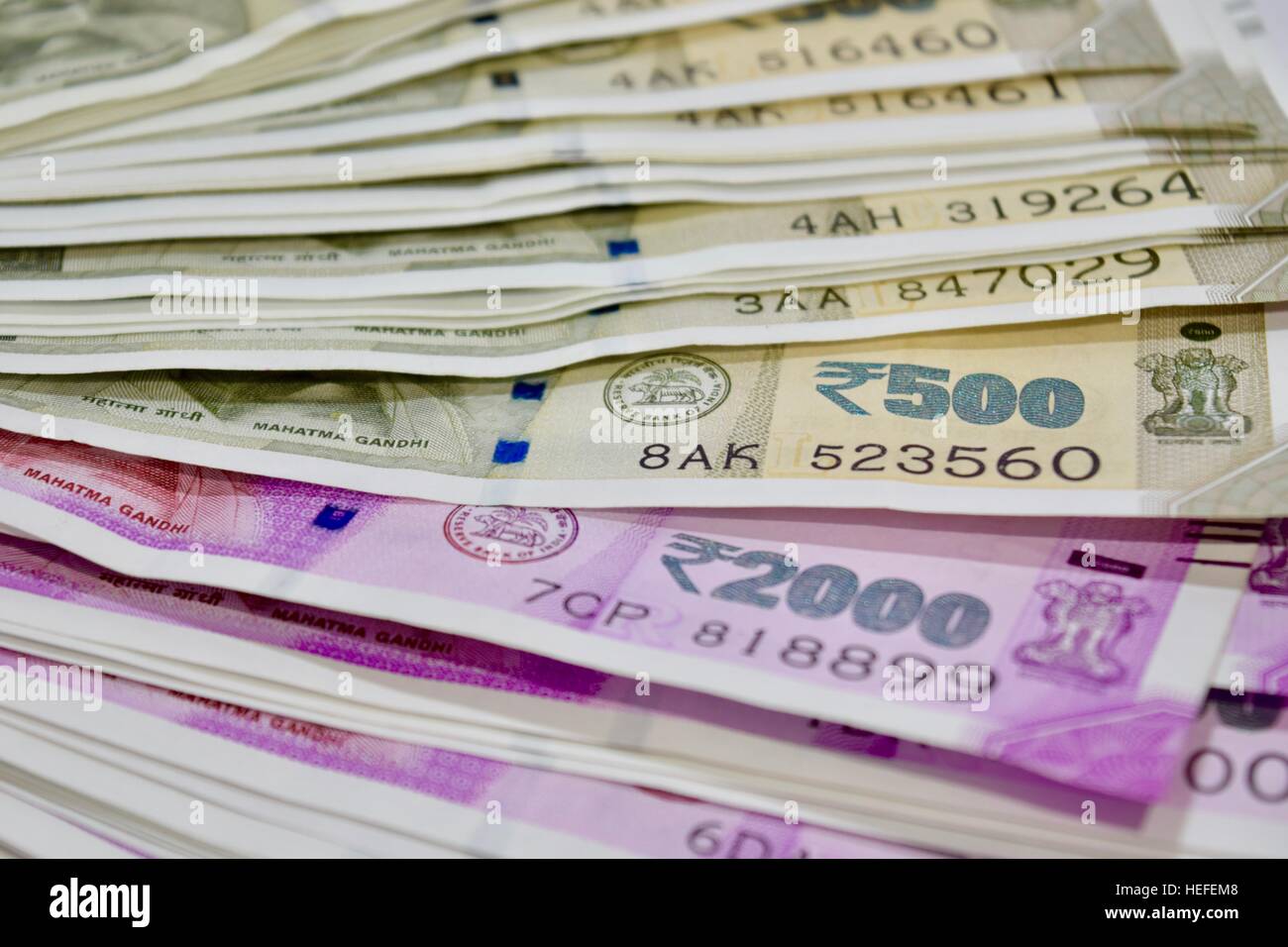 Vista ravvicinata di nuovo indiano valuta della carta Foto Stock