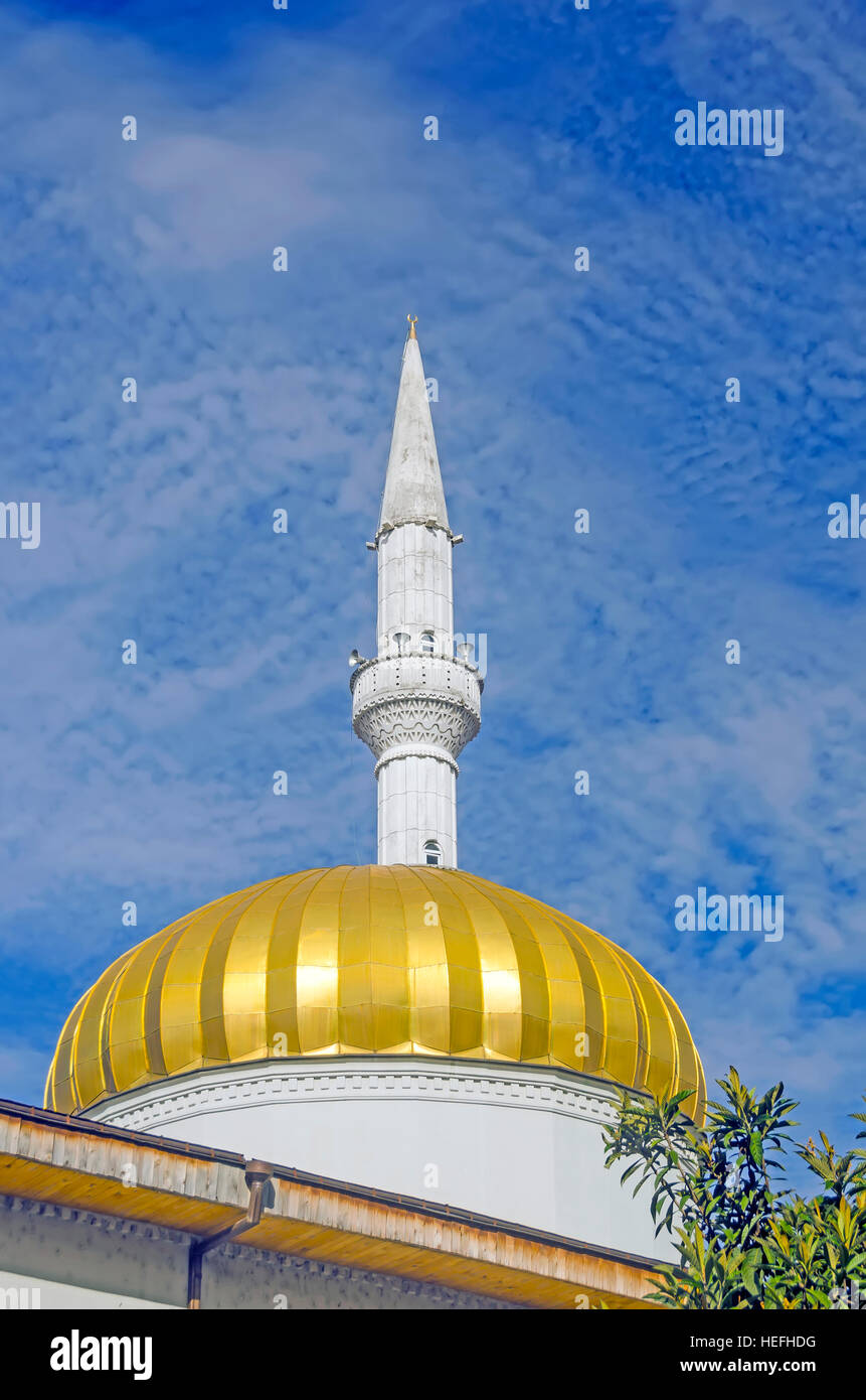 Batumi Georgia moschea musulmana minareto e cielo blu Foto Stock