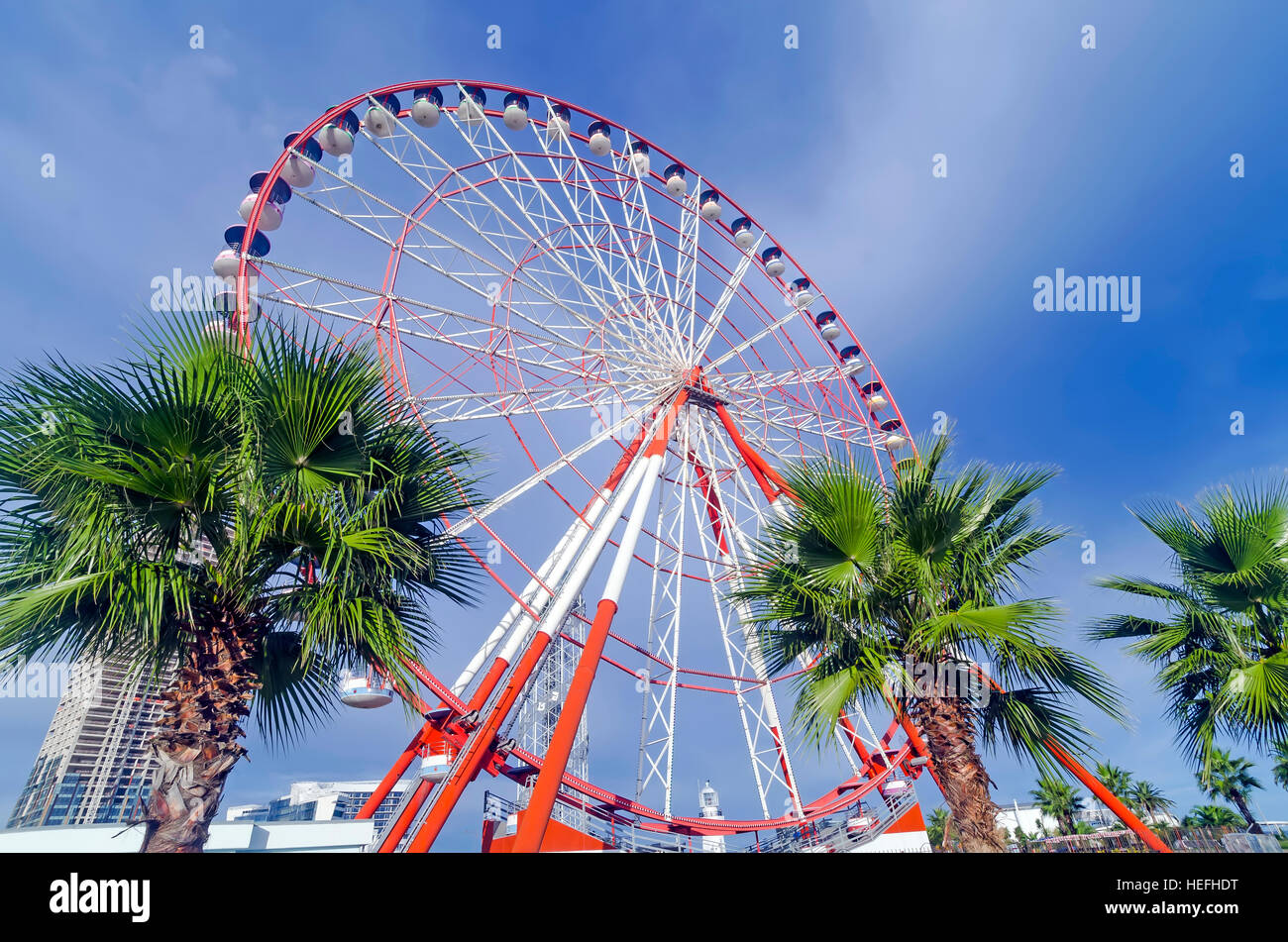 Ruota panoramica Ferris a Batumi Georgia Parco balneare sul Mar Nero. Foto Stock