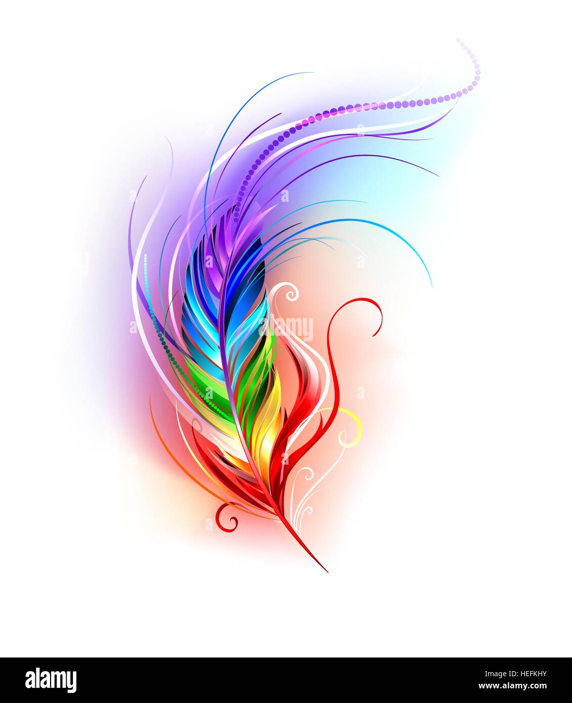 Artisticamente dipinte di piume arcobaleno su uno sfondo bianco. Illustrazione Vettoriale
