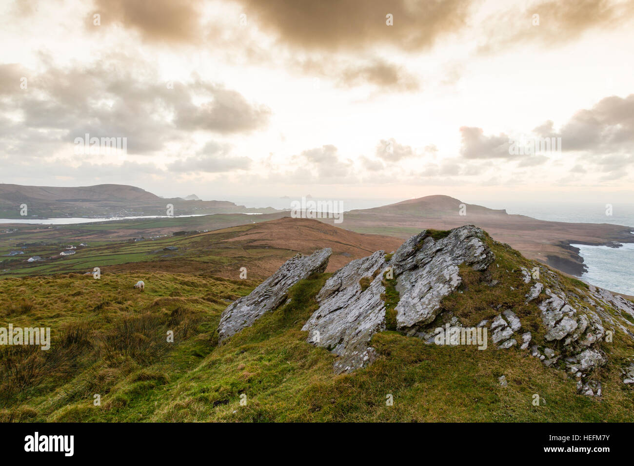 Geokaun Mountain, isola Valentia Skellig Ring, nella contea di Kerry Irlanda Foto Stock