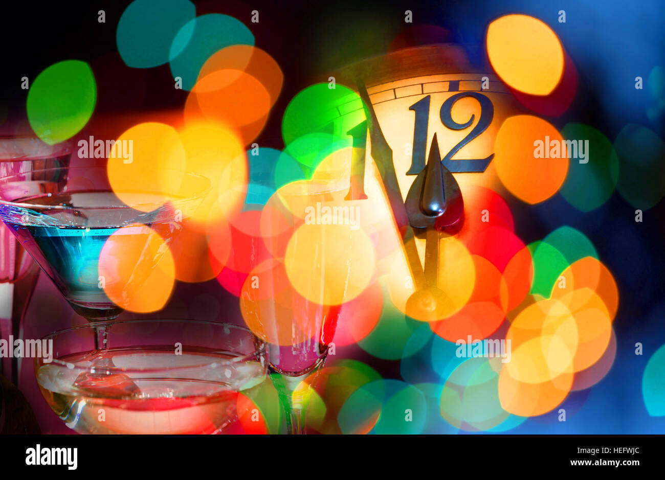 Faccia di anno nuovo orologio con decorazione colorata Foto Stock