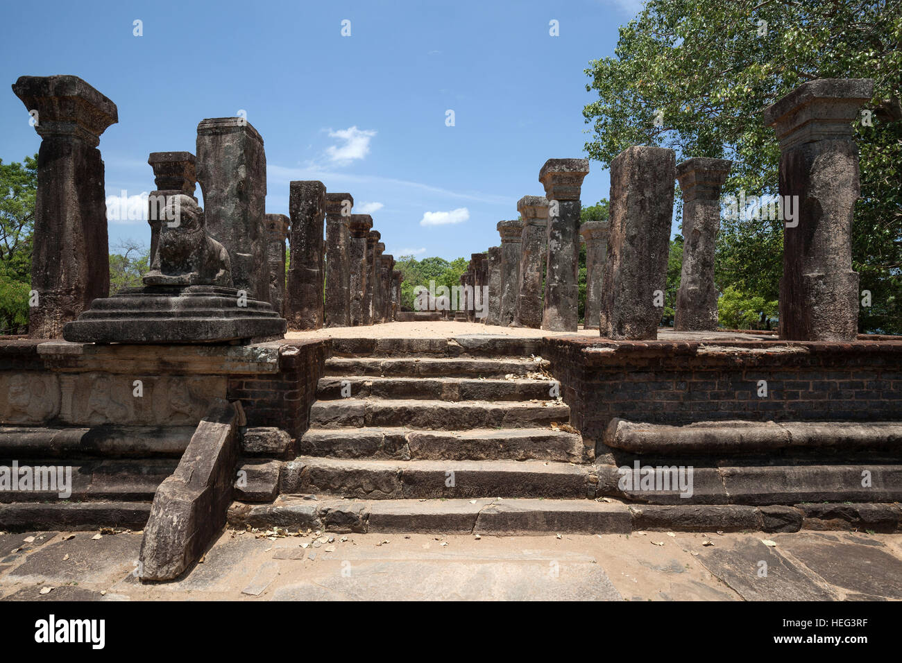 Consiglio reale Hall palace distretto di Nissanka Malla, Polonnaruwa, Nord provincia centrale, Sri Lanka Foto Stock