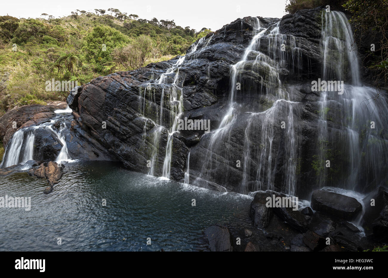 Cascata, panettiere Falls, Horton Plains National Park, sito Patrimonio Mondiale dell'UNESCO, provincia centrale, Sri Lanka Foto Stock