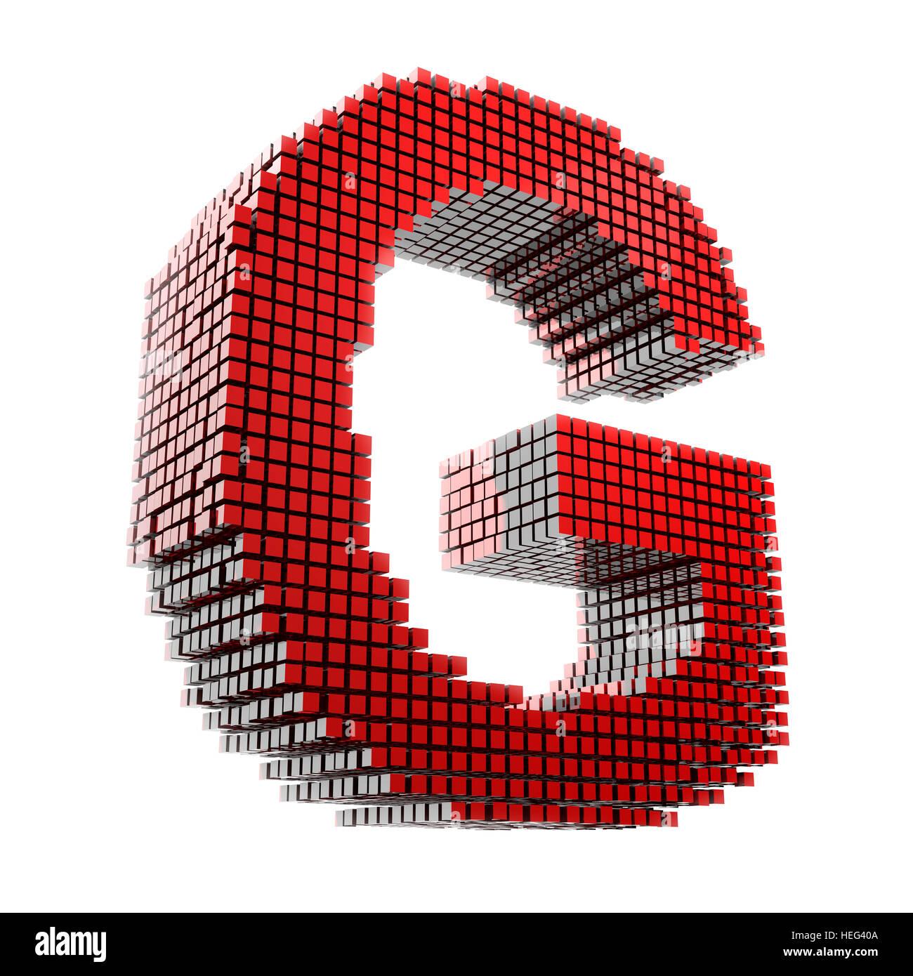 3D Buchstabe G in materiale di rotem fragmentiert digitale vor Hntergrund weißem Foto Stock