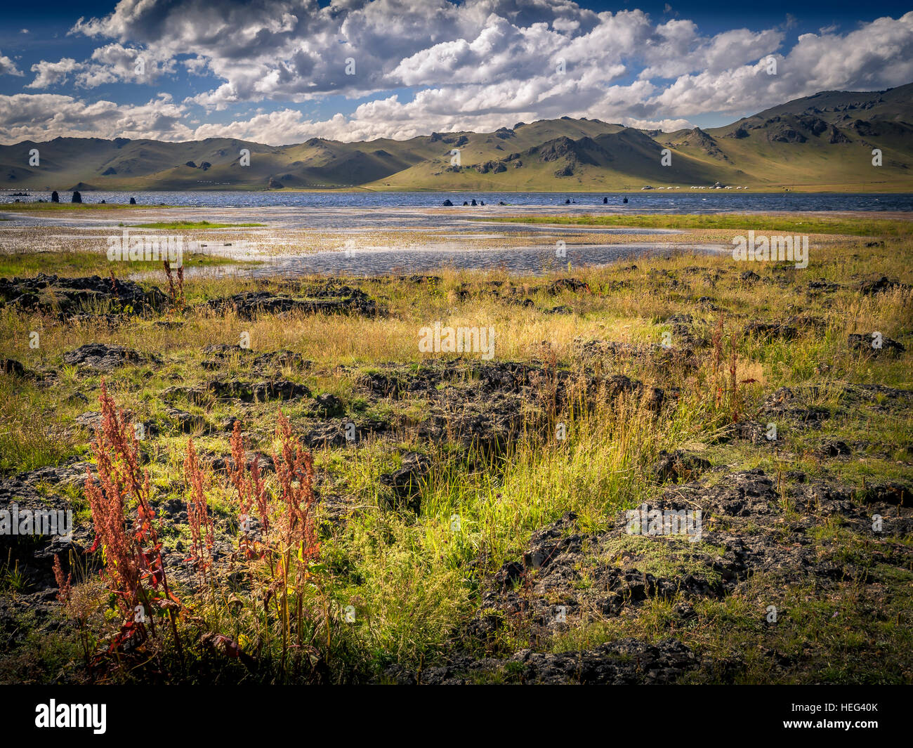 Lago Bianco, Khorgo Terkhiin Tsagaan Nuur National Park, Mongolia Foto Stock