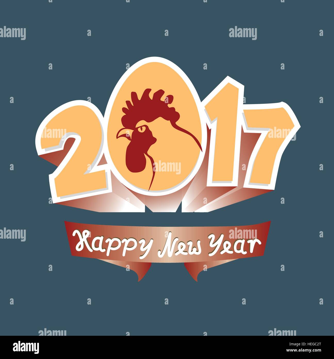 Gallo e 2017 figure. Saluto Anno Nuovo. Rooster è un simbolo dello zodiaco del 2017 anno di calendario orientale. illustrazione vettoriale in stile retrò. Illustrazione Vettoriale
