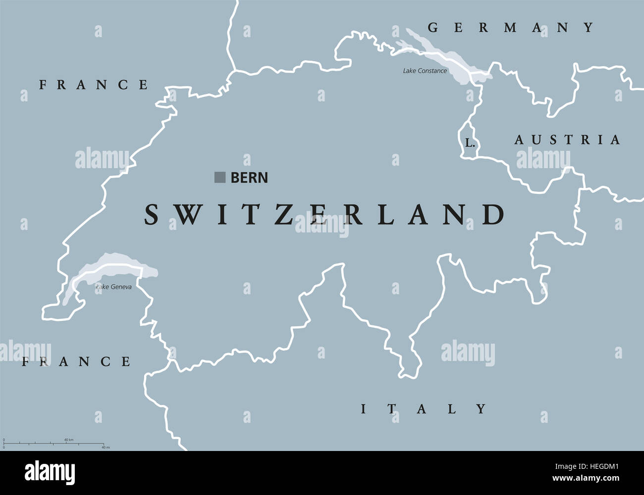 Svizzera mappa politico con capitale Berna, i confini nazionali e i paesi  vicini. Confederazione Svizzera, una repubblica federale Foto stock - Alamy