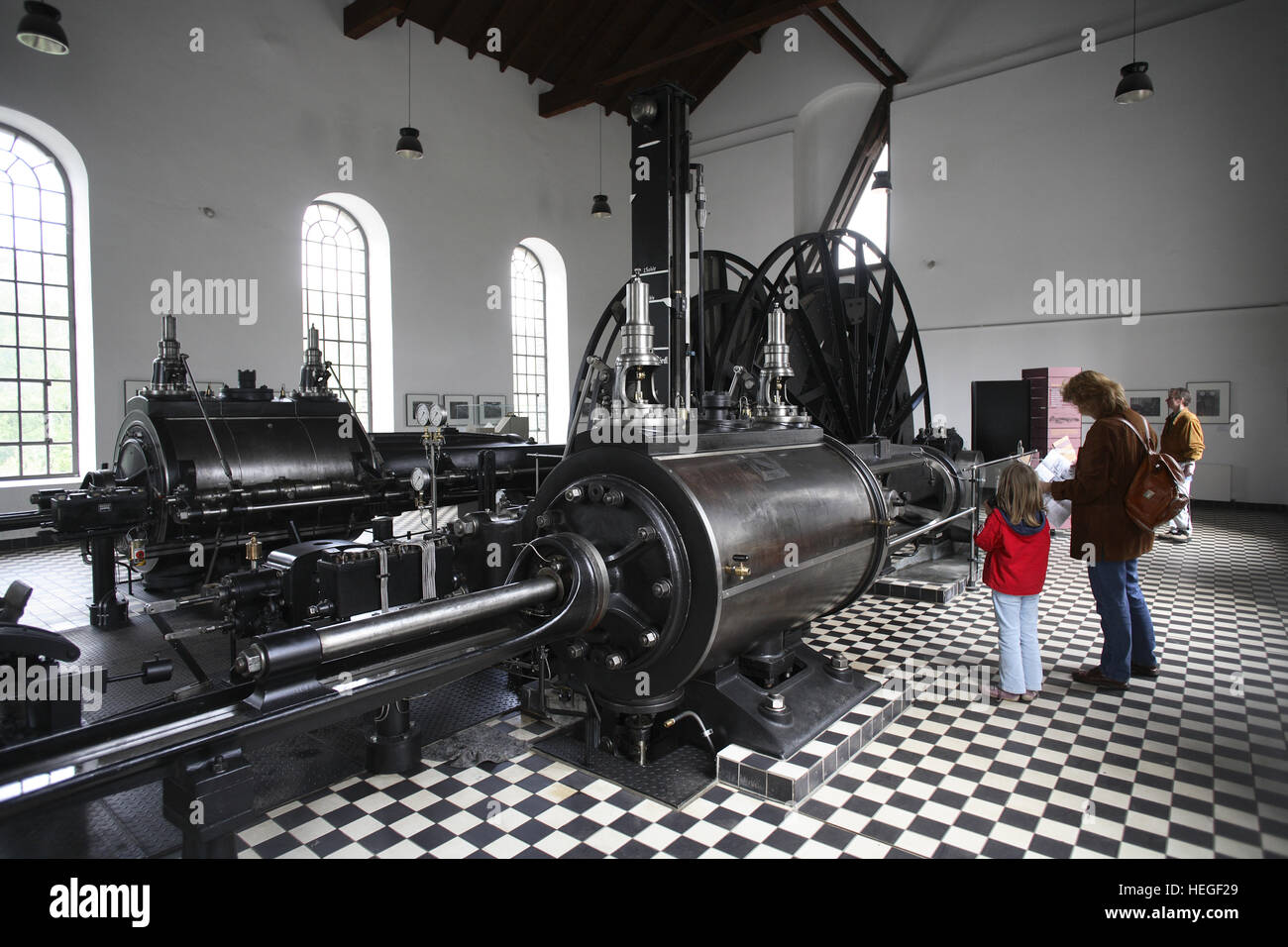 Germania, Witten, Vestfalia museo industria Zeche Nachtigall, motore hall, uno dei più antichi motori a vapore della regione della Ruhr Foto Stock
