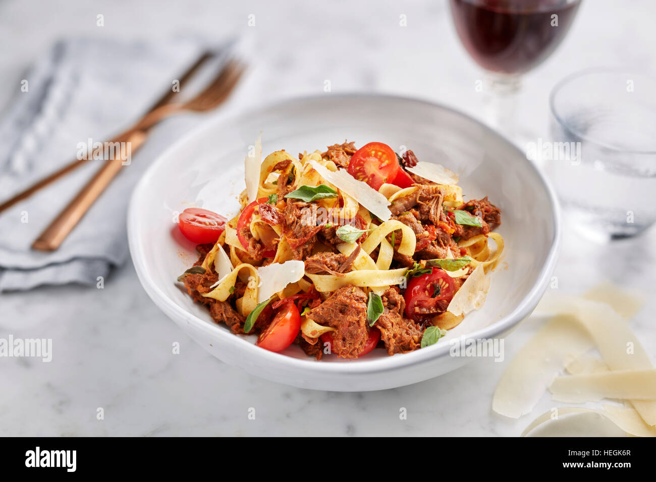 Ragu di manzo tagliatelle pasta italiana Foto Stock