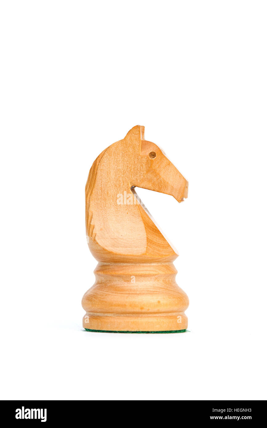 Legno di bosso white knight profilo pezzo degli scacchi isolato Foto Stock