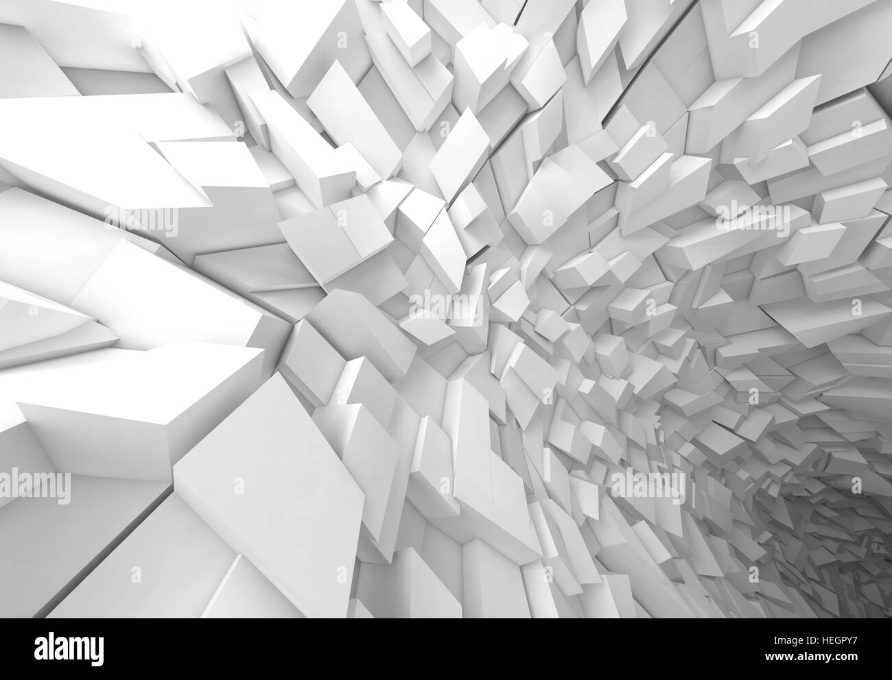 Abstract sfondo digitale, bianco tunnel futuristico interno, 3d illustrazione Foto Stock