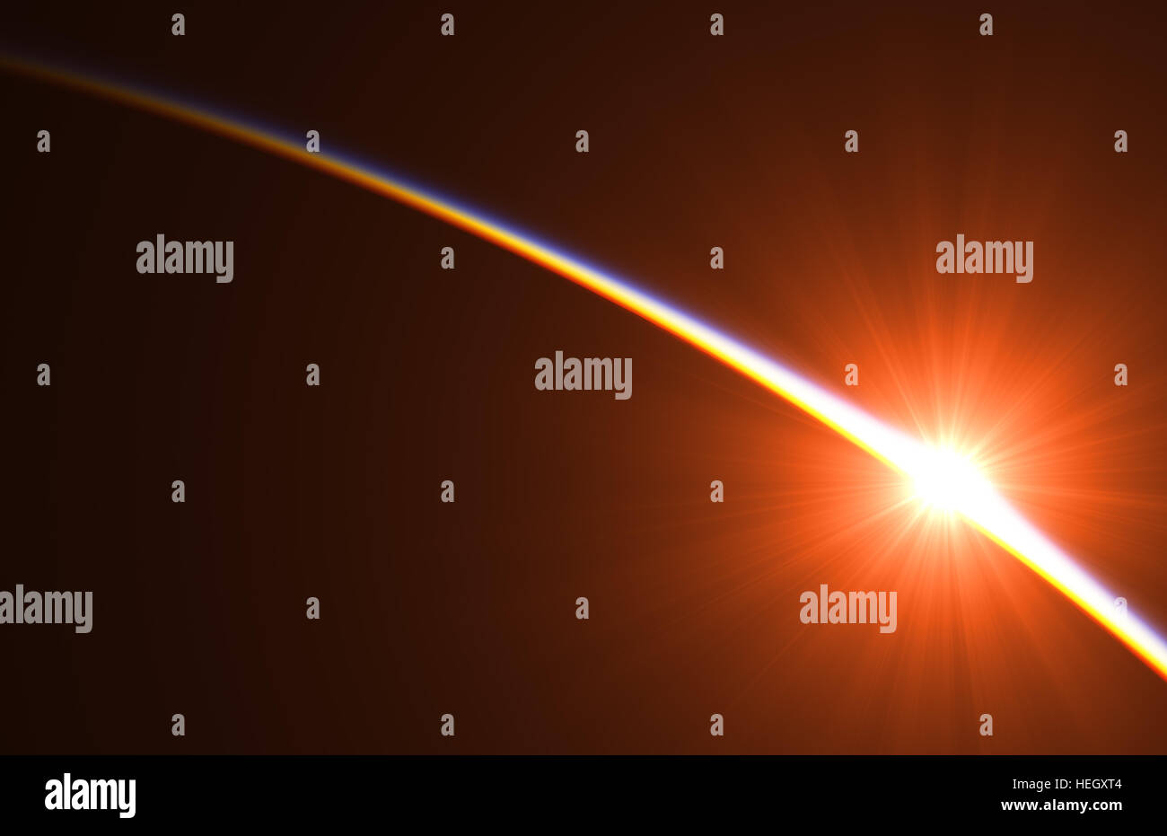 Primi raggi del sole sopra la terra nello spazio. 3D'illustrazione. Foto Stock