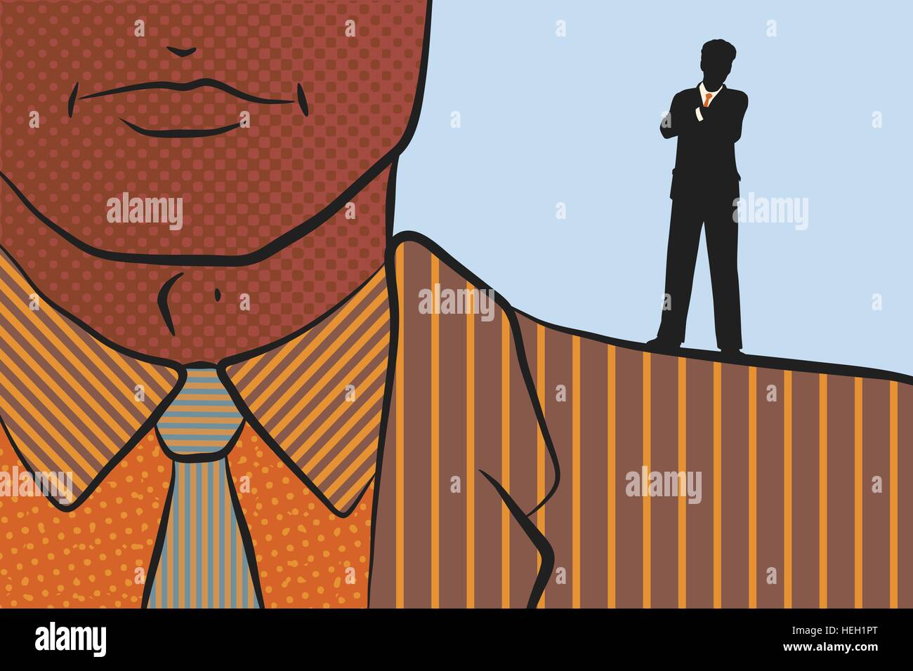 Illustrazione vettoriale di un imprenditore in piedi sulla spalla di un gigante Illustrazione Vettoriale