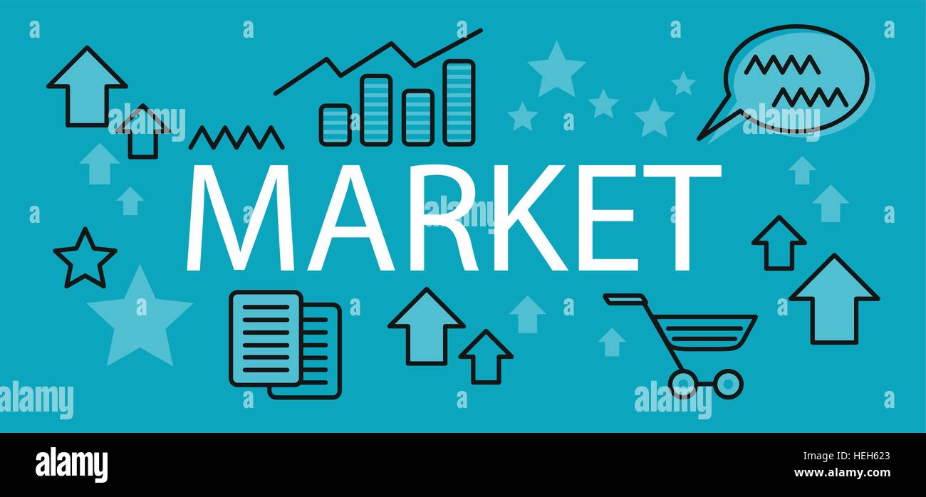 Mercato il concetto di Business Banner. Mercato il concetto di business banner. Sfondo con elemento o icona sul mercato finanziario. Elementi Illustrazione Vettoriale