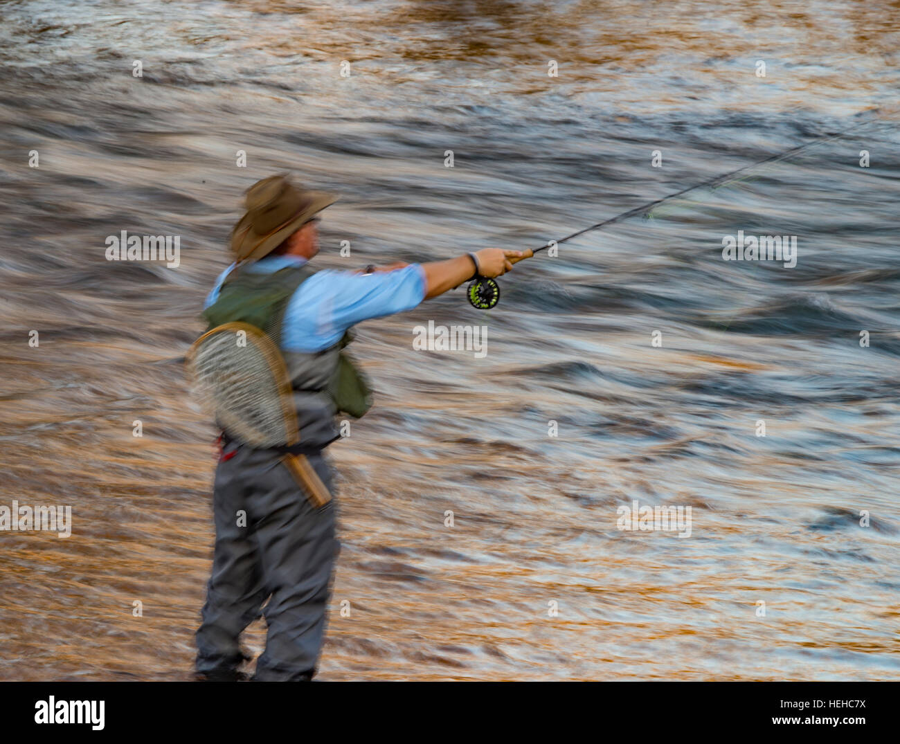 Fly Fisherman colata per la trota di fiume Boise Boise, Idaho, Stati Uniti d'America Foto Stock