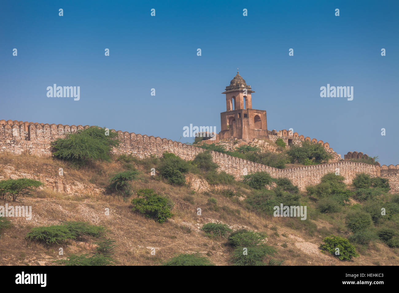 Avamposto di parete, Amer o Forte Amber, Amer, vicino Jaipur, Rajasthan, India Foto Stock