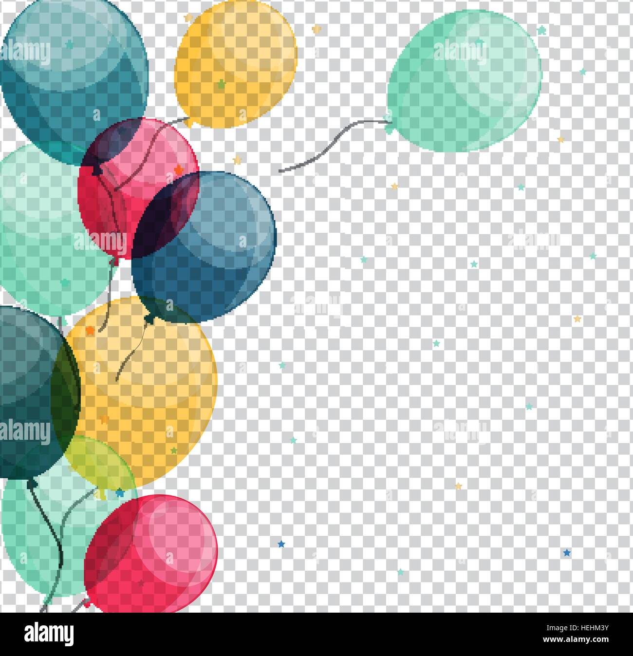 Carta lucida Buon Compleanno palloncini su sfondo trasparente vettore Illustrazione Vettoriale