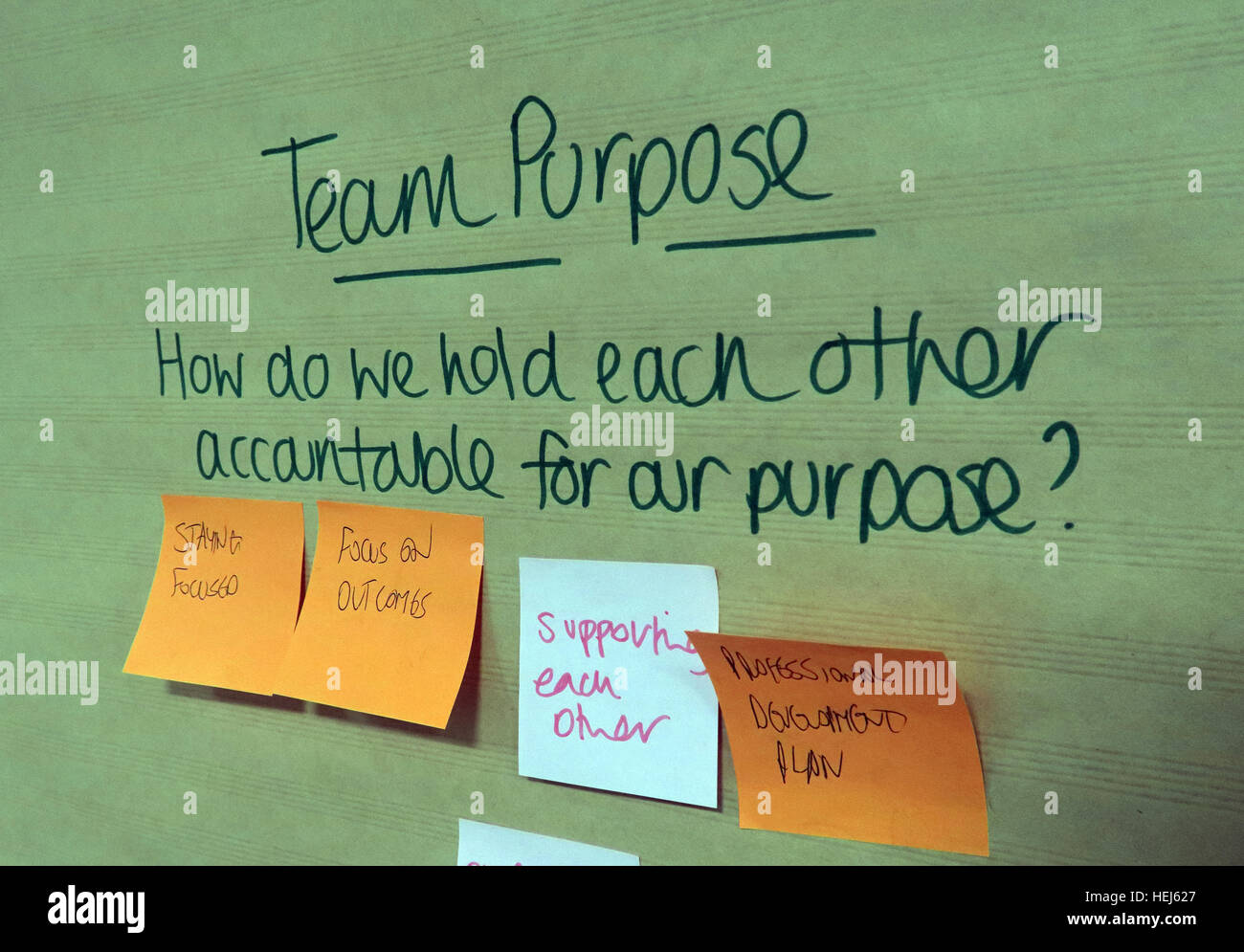 Strategia e valori di brainstorming formazione office team building sessione Foto Stock