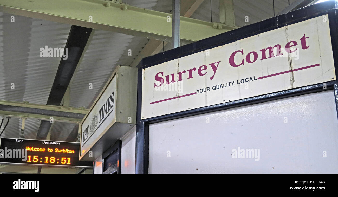 Benvenuto a Surbiton station e il Surrey Comet, West London, England, Regno Unito Foto Stock