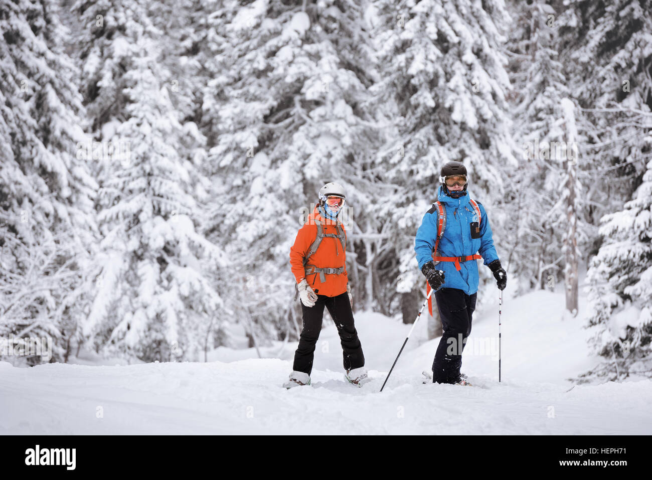 Sciatore snowboarder in posa su uno sfondo di foresta. Fuori pista sci freeride resort Sheregesh Foto Stock