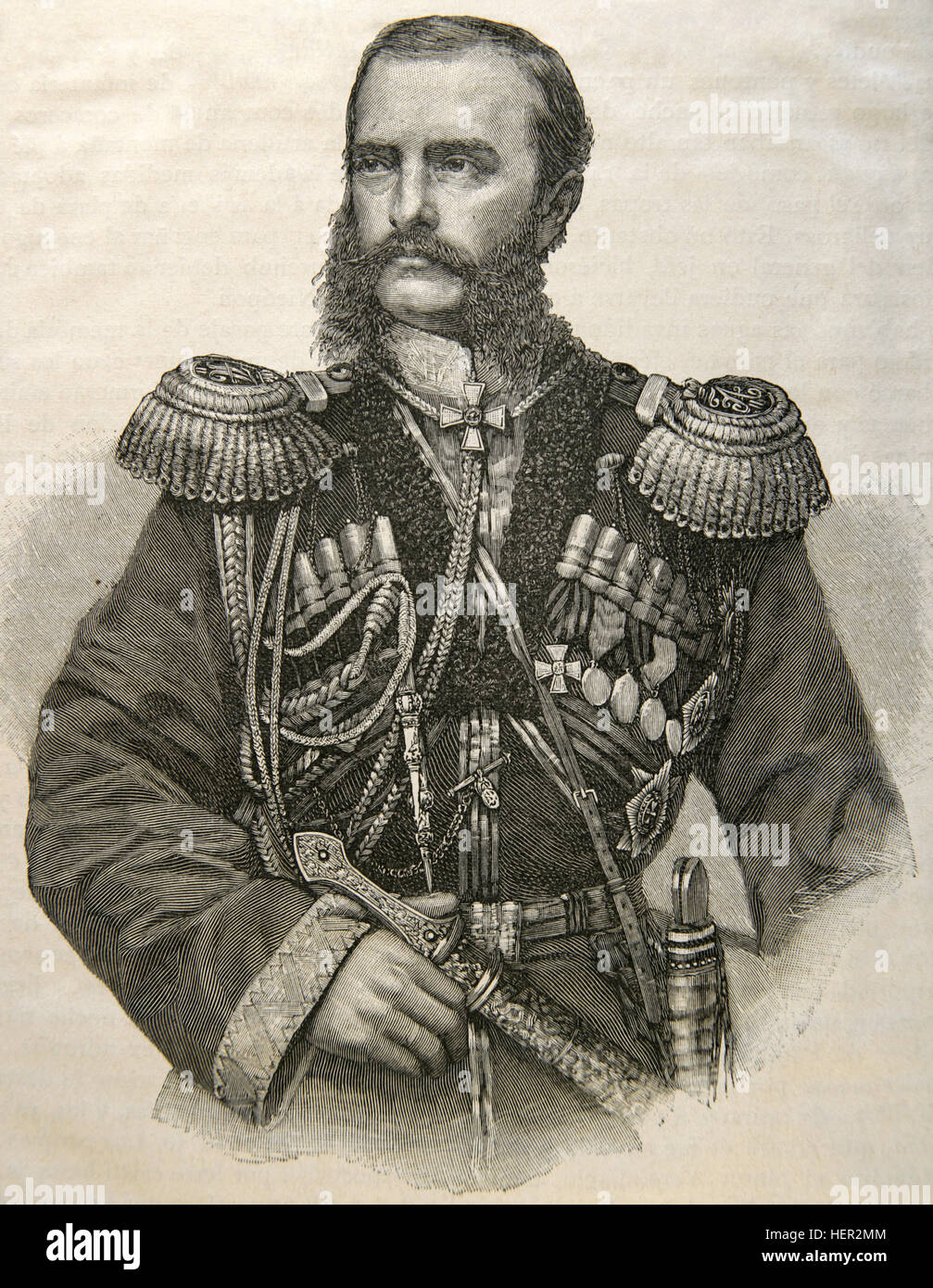 Il Granduca Michael Nikolaevich della Russia (1832-1909). Quarto figlio e settimo figlio dello zar Nicola I di Russia e Charlotte di Prussia. Ritratto. Incisione. "Historia universale", 1885. Foto Stock