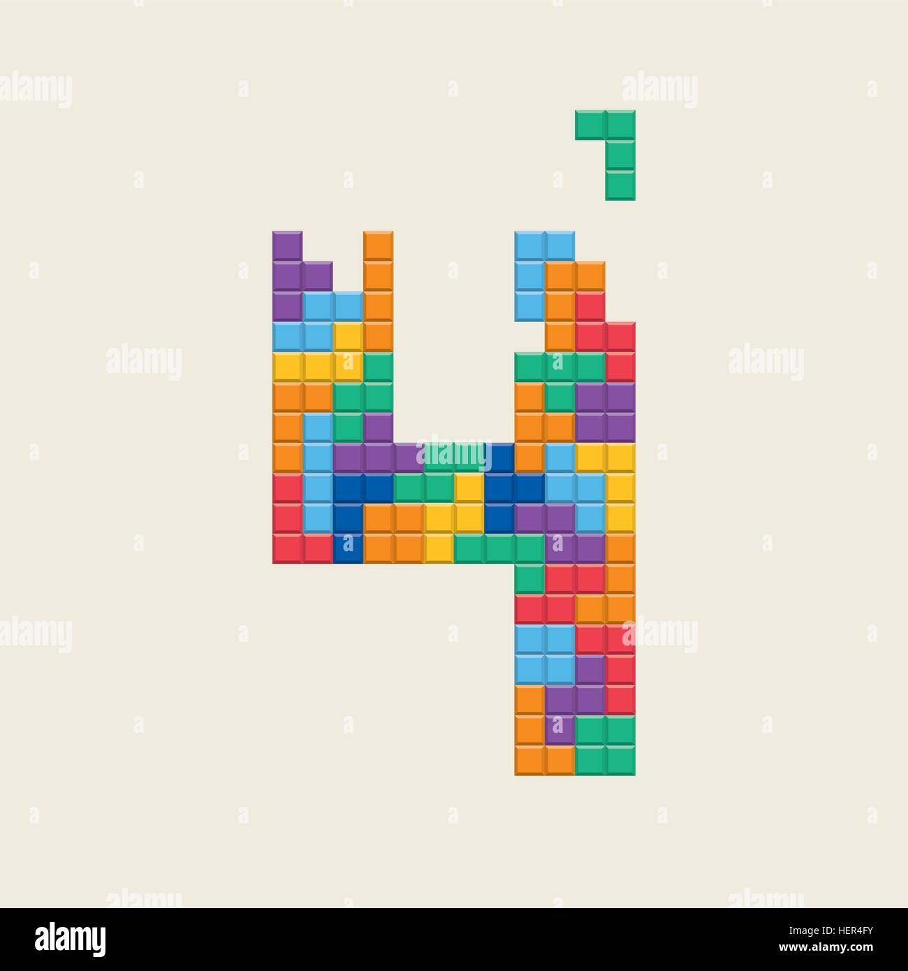 Logo numero 4', video gioco stile di pixel. Vettore modificabile design. ' Illustrazione Vettoriale