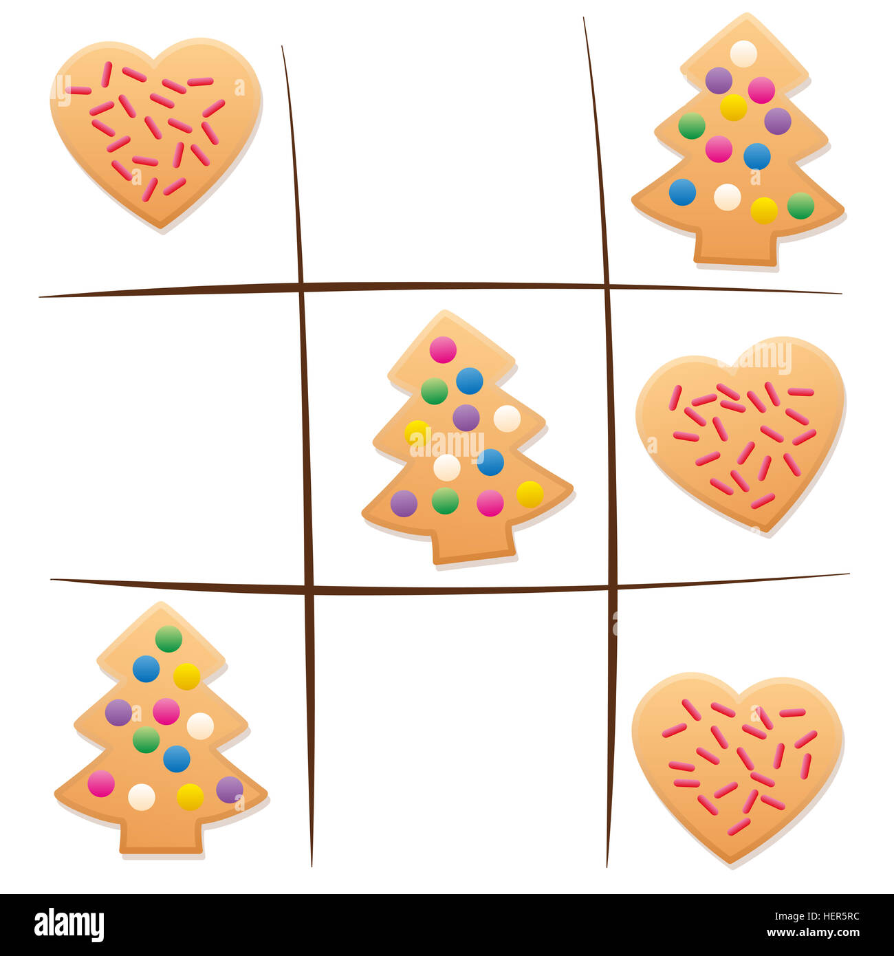 Avanzi di cookie - riproduzione di tic tac toe dopo Natale. Foto Stock