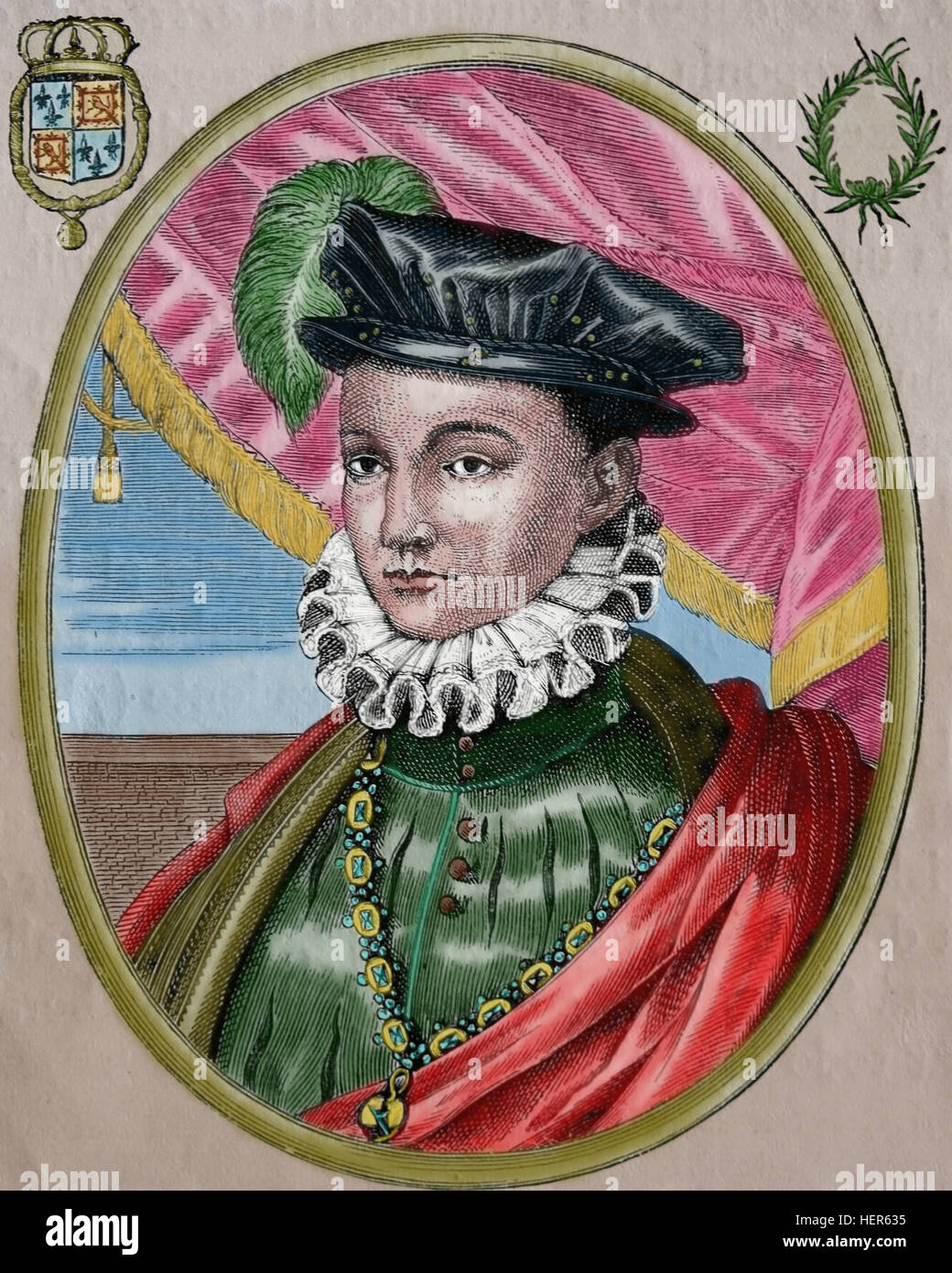 Francesco II (1544-1560). Re di Francia a partire da 1559-1560. Casa di Valois-Angouleme. Incisione, 1884. Colore. Foto Stock