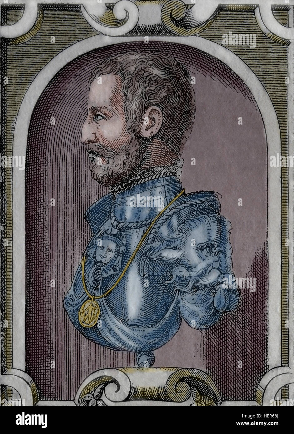 Ottavio Farnese Duca di Parma (1524-1586). Incisione, 1884. Colore. Foto Stock
